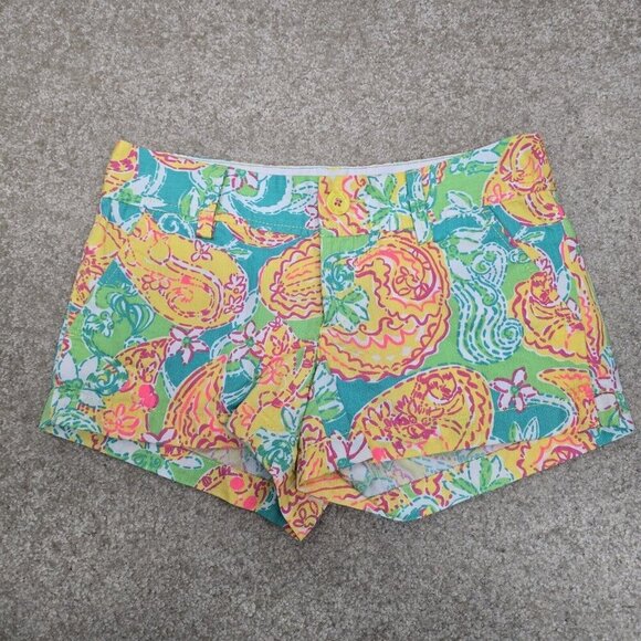 Lilly Pulitzer Pants - NWOT Lilly Pulitzer Walsh Shorts Pop Goes The Lemur Yellow Aqua Paisley Size 00